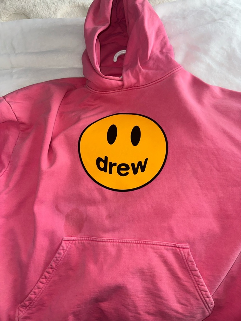 AUTHENTIC DREWHOUSE Pink Hoodie with Yellow Smiley Logo